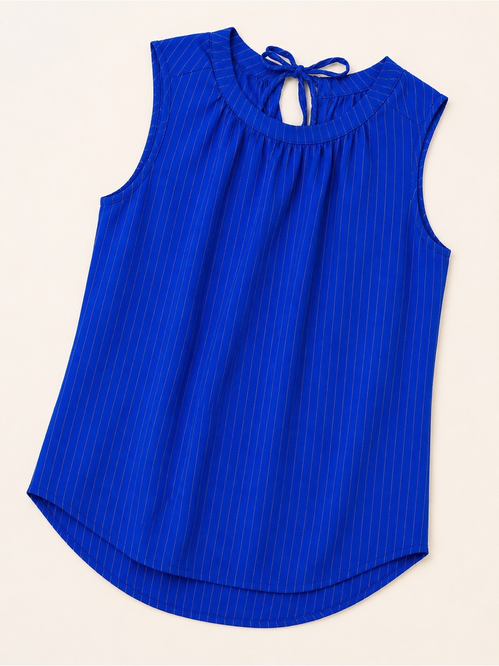 LOFT Outlet Blue Pinstripe Sleeveless Blouse Medium Tie Back Top - Picture 2 of 12